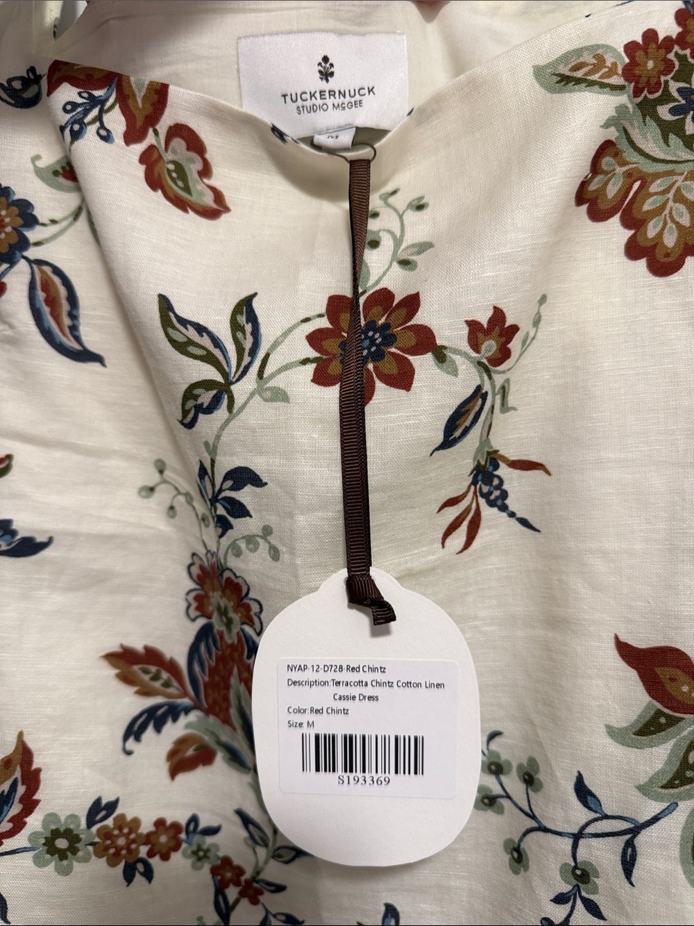 Tuckernuck & Studio McGee Cream Floral Chintz Dress with Terracotta & Navy - Picture 2 of 3